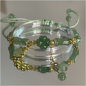 Lucky Four-Leaf Clover Bracelet Golden Accent Chinese-Inspired Design Adjustable